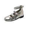 Niche fashionable personality silver versatile round head flat bottom inner height-increasing shoes women's ballet light mouth Mary Jane small single 