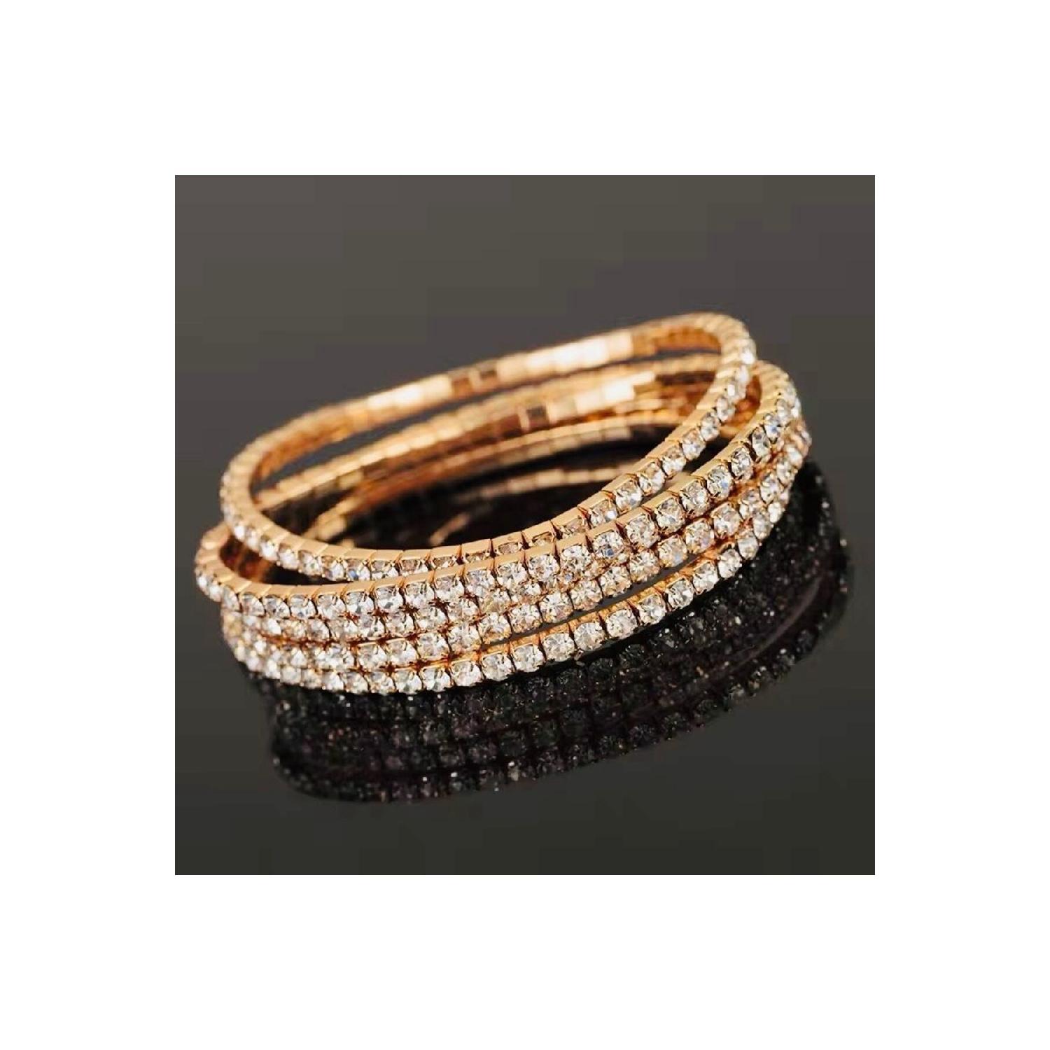 

Gold Color Zircon Stone Elastic Four Piece Multiple Combination Elastic Bracelet U золотой