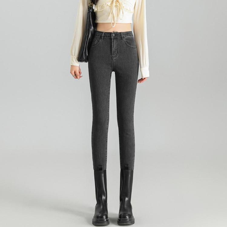 Women Slim High Waisted Jeans Elastic Tight Pencil Pants Thin Spring Autumn Trousers Small Feet New