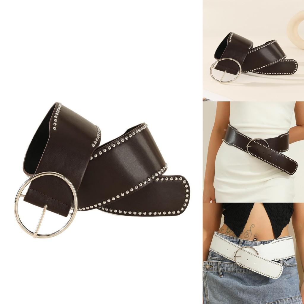 Punk Style Rivet Belt With Round Alloy Buckle For Fashionable Streetwear
