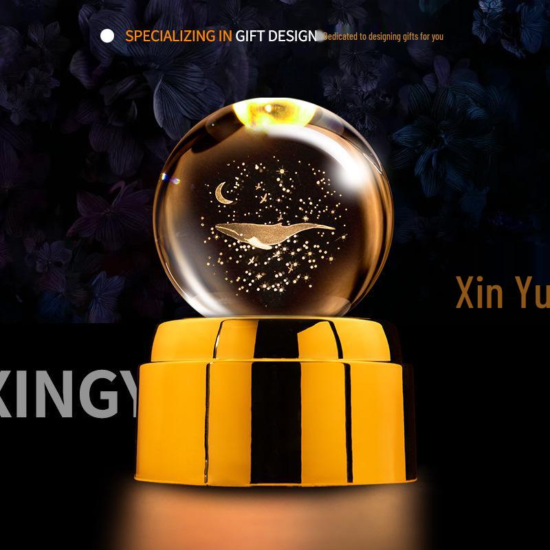 Creative Rotating Crystal Ball Night Light: Decorative Craft for Bedroom Atmosphere and Festive Gift.