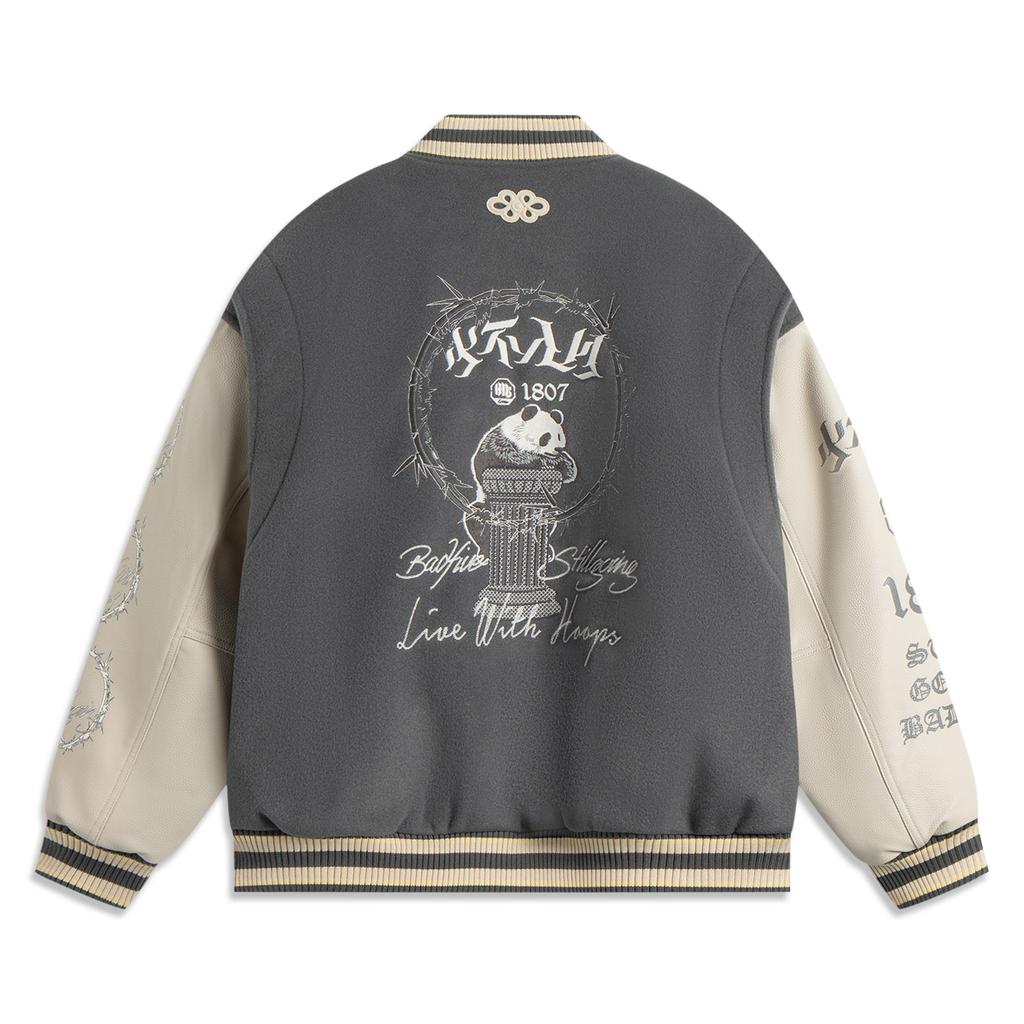 Li Ning Badfive Fashion Classic American Retro Daily Campus Versatile Street Trend Loose Comfortable Cotton Jacket Men Jacket AJMV119-1