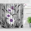 Natural Floral Shower Curtains Flowers Green Leaf Butterfly Water Color Art Nordic Modern Waterproof Bathroom Decor Curtain