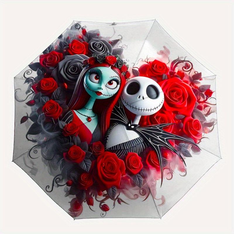 

1pc Jack Skellington and Sally Folding Umbrella, Automatic Folding. It Has Eight Sturdy Ribs, Making It Convenient for Outdoor Use yy0729033