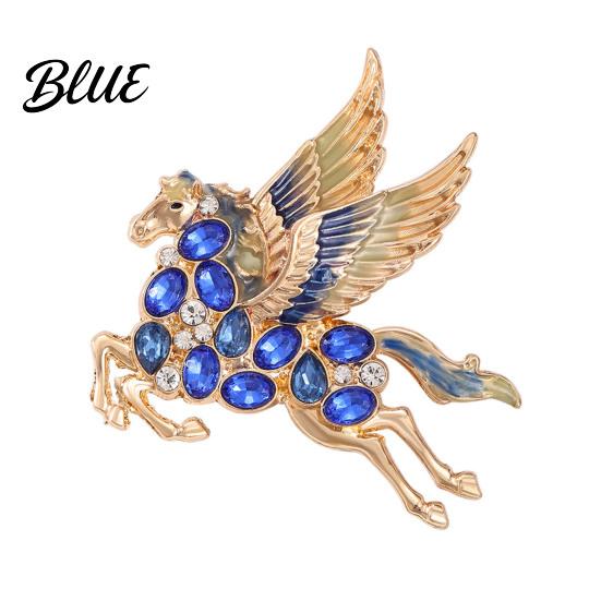 Rhinestone Horse Jewelry Brooch Colorful Shiny Enamel Wings Galloping Fantasy
