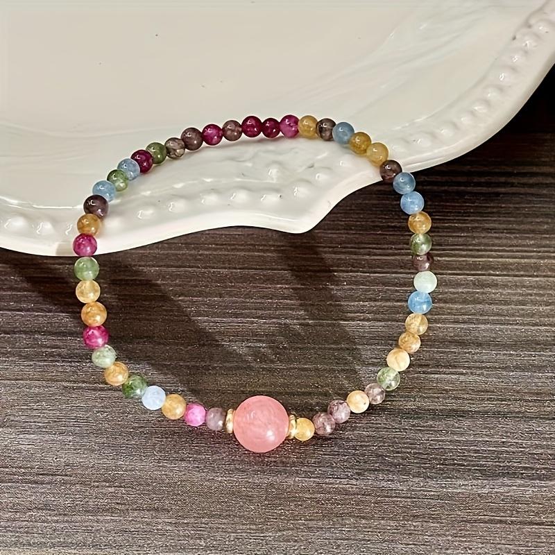 1PCS Pink Bead Bracelet, Bohemian Style Hand Woven Bead Accessory, New Chinese Style Bracelet with High-end Fashion, Suitable for Pairing