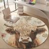 1pc Highland Cow Floral Office Round Area Rug, Indoor Mat Suitable ForOffice, Under Office Chairs Bedroom Living Room Home Decor, Room Deco Q004