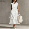 ZANZEA Women Casual Turn Down Collar Loose Sleeveless Dress