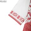 ZANZEA Women Casual Round Neck 3/4 Sleeve Loose Print Blouse