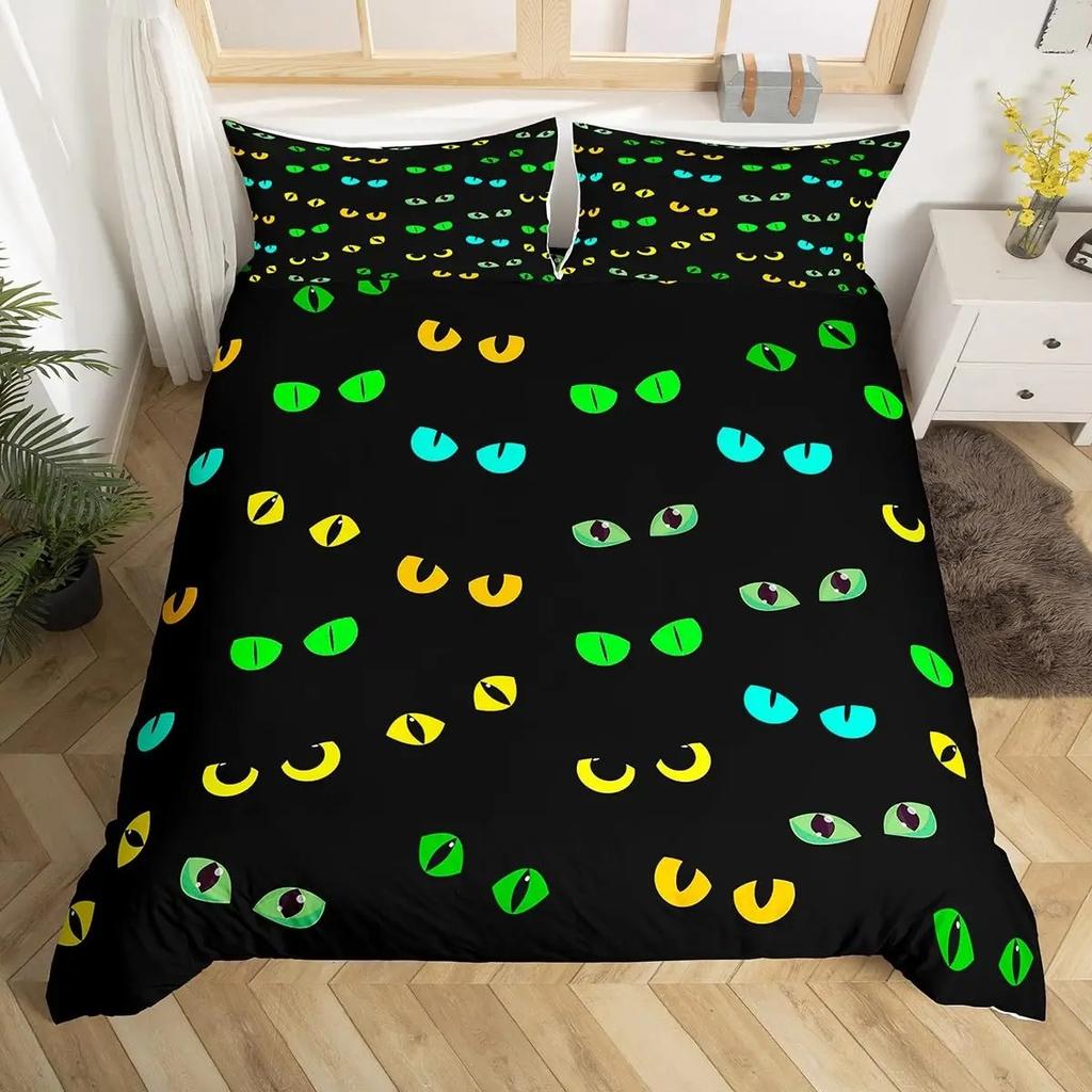 Cartoon Black Cat Duvet Cover Watercolor Flower Bedding Set Pet Animals Botanical Comforter Cover Romantic Rustic Quilt Cover