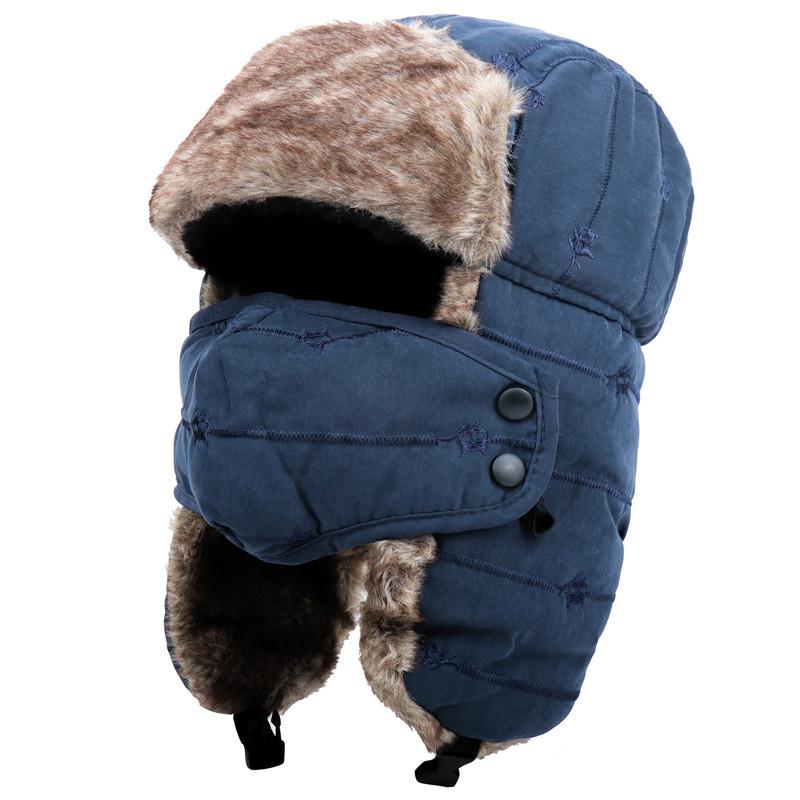 

Мужские и женские холодостойкие лыжные шапки с вышивкой котенка, утолщенные теплые шапки, ветрозащитные маски, шапки-ушанки. one size fits all тёмно-синий