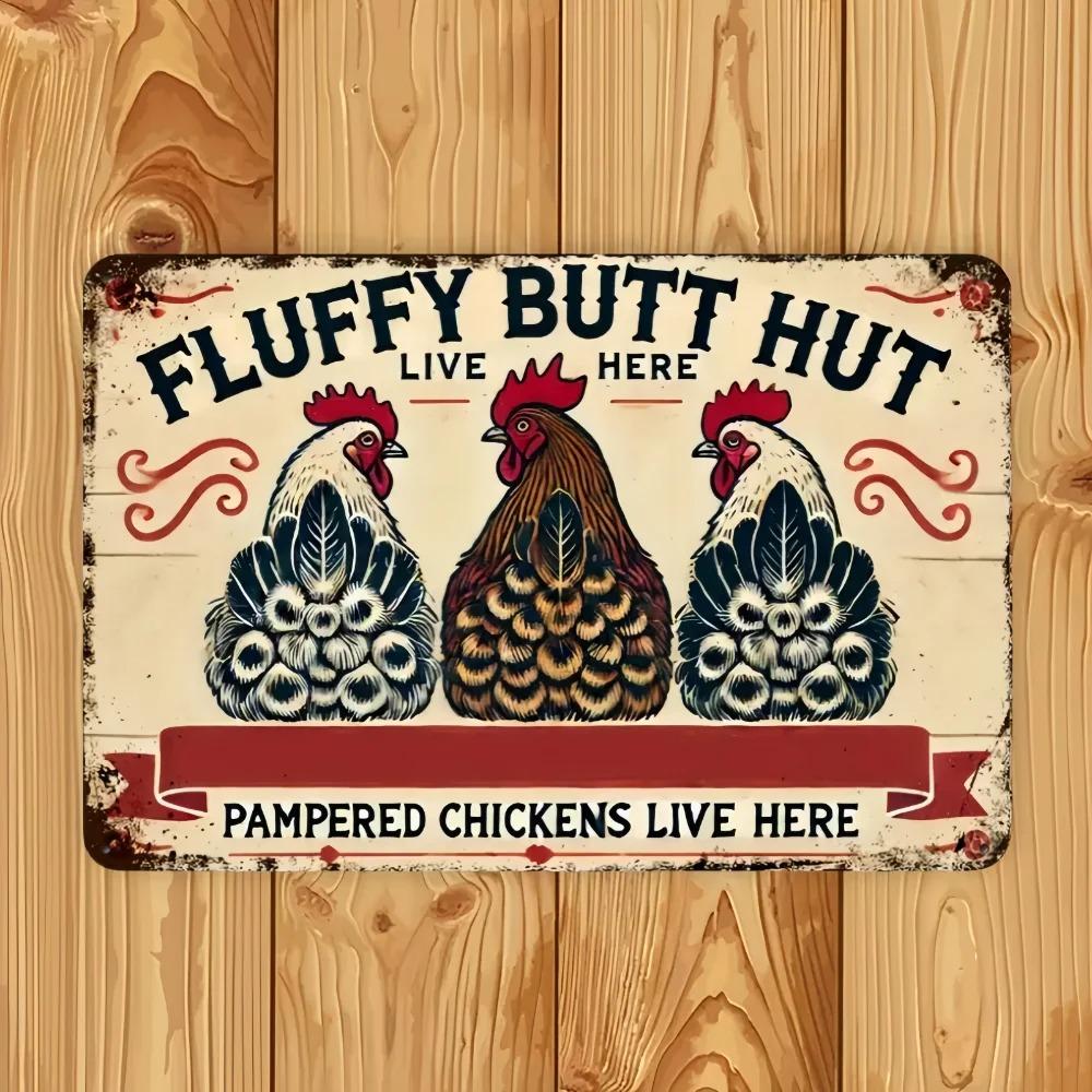 CoopChicDecor Vintage "Fluffy Butt Hut" Schild | Metall Wanddekoration für Hühnerbesitzer | Mehrzweck für Zuhause, Garten & Feiertage