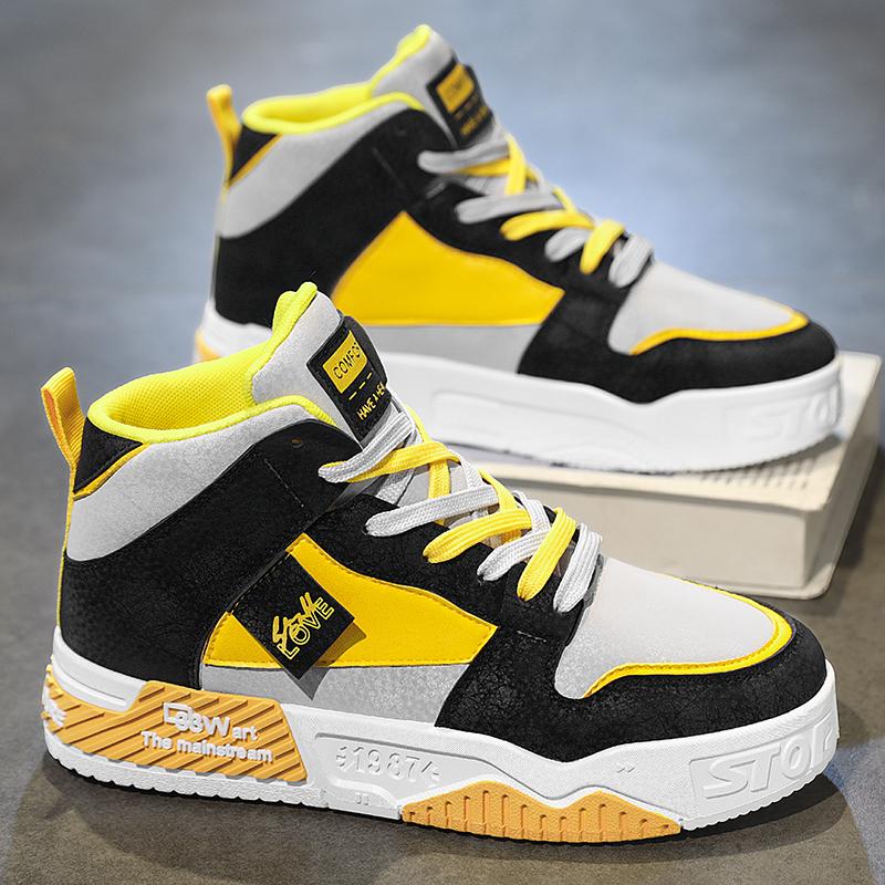 New high-top non-slip shoes for men splicing fashion trend street youth students outdoor cushioning casual shoes