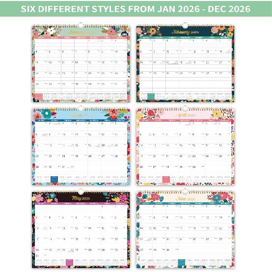 2026 Calendar - 2026 Wall Calendar, Jan 2026 - Dec 2026, 2026 Wall Calendar 12 Month, 15" X 11.5", Twin-Wire Binding, Julian Dates, Large Block,
