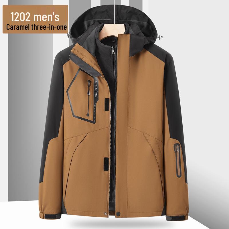 Unisex Windproof 3-in-1 Jacket, Couple Style with Detachable Liner, Two-Piece Set for Hiking, Plus Size Available