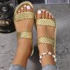 Large size slippers women's summer new woven women's slippers outside wearing beach cool slippers slippers