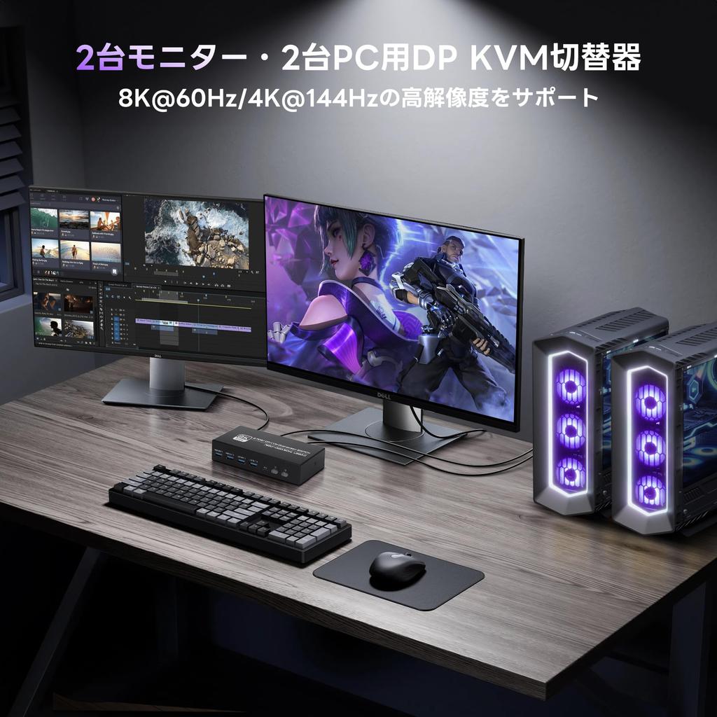 NEWCARE Kvm Switch 2 Inputs 2 Outputs 5Gbp 4 Ports Output Switch Compatible with 2 PCs and 2 Monitors KVM Switch That Can Share and USB Memory