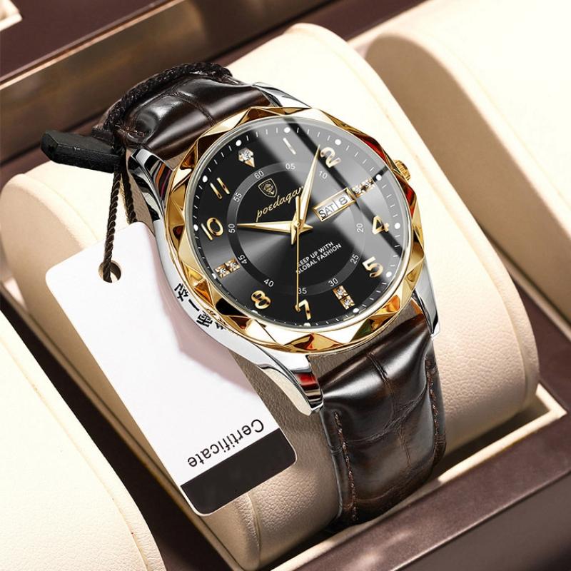 2024 Neue Trendmode Luxus-Herrenuhr Leuchtende wasserdichte Dual-Kalender-Ultradünne diamantverzierte Leder-Herrenuhr mit Automatikwerk