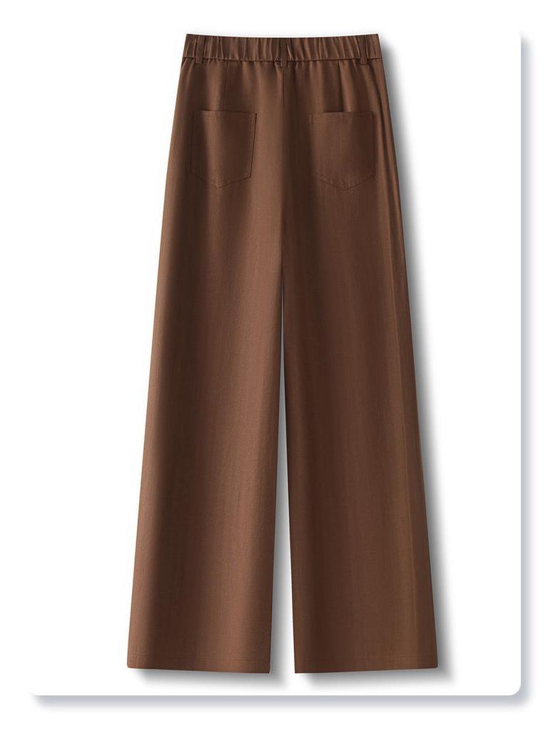 Women's Wide-Leg Brown Cotton Linen Pants - Summer 2025 Collection: Thin, Loose, Casual, Straight-Leg Trousers for Petite Sizes