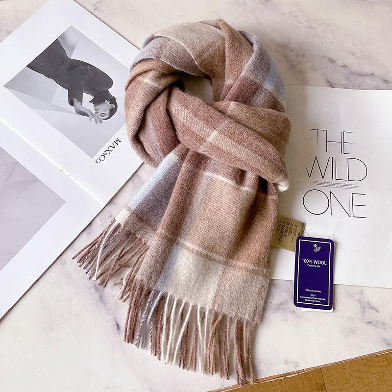 Fresh and advanced light pink blue scarf 100 pure wool women's autumn and winter cashmere scarf