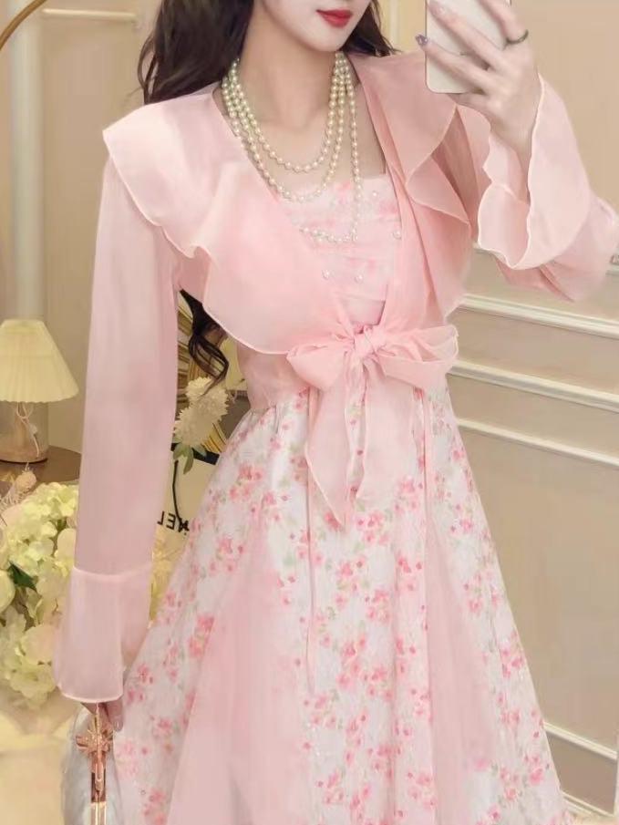 2026 Summer French Floral Lace Mesh Sling Dress - Beautiful Long Two-Piece Set