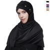 Headscarf Hat with Bright Bead Pleated Design Solid Color Shawl