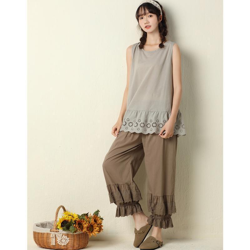 Japanese Mori Girl Embroidered Lace Wide-Leg Pants - 2023 New Loose Casual Style