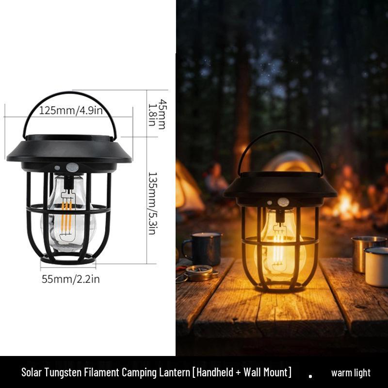 

Outdoor Solar Stake Light with Tungsten Filament for Yard, Lawn, Wall Mount, and Camping Atmosphere.