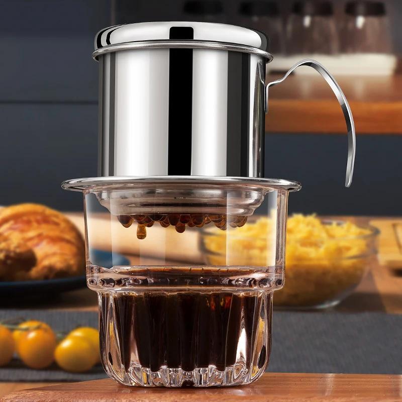 Stainless Steel Vietnamese Coffee Drip Filter Cup Portable Traditional Vietnam Coffee Maker Coffee Brewing Tool for Office Home