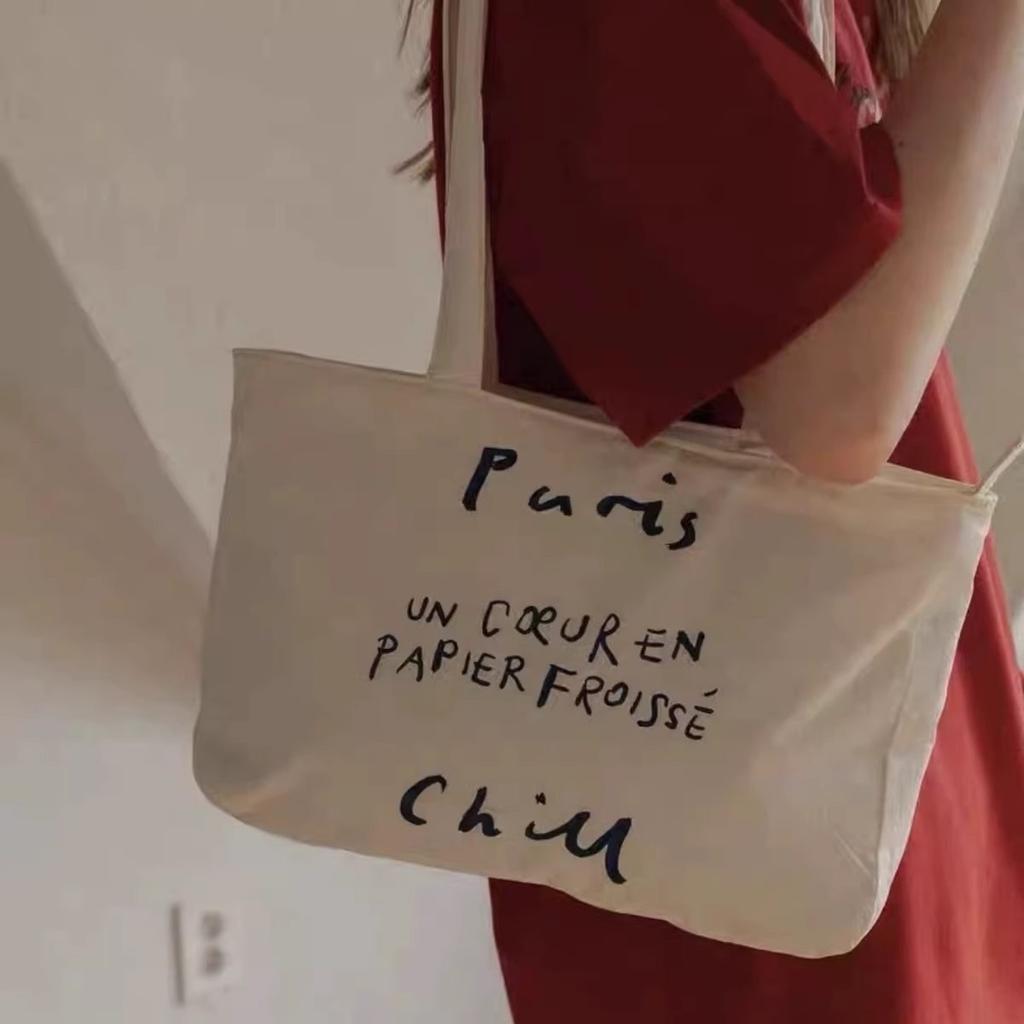 Lazy wind simple commuter handbag niche retro red letter canvas bag women's shoulder armpit bag