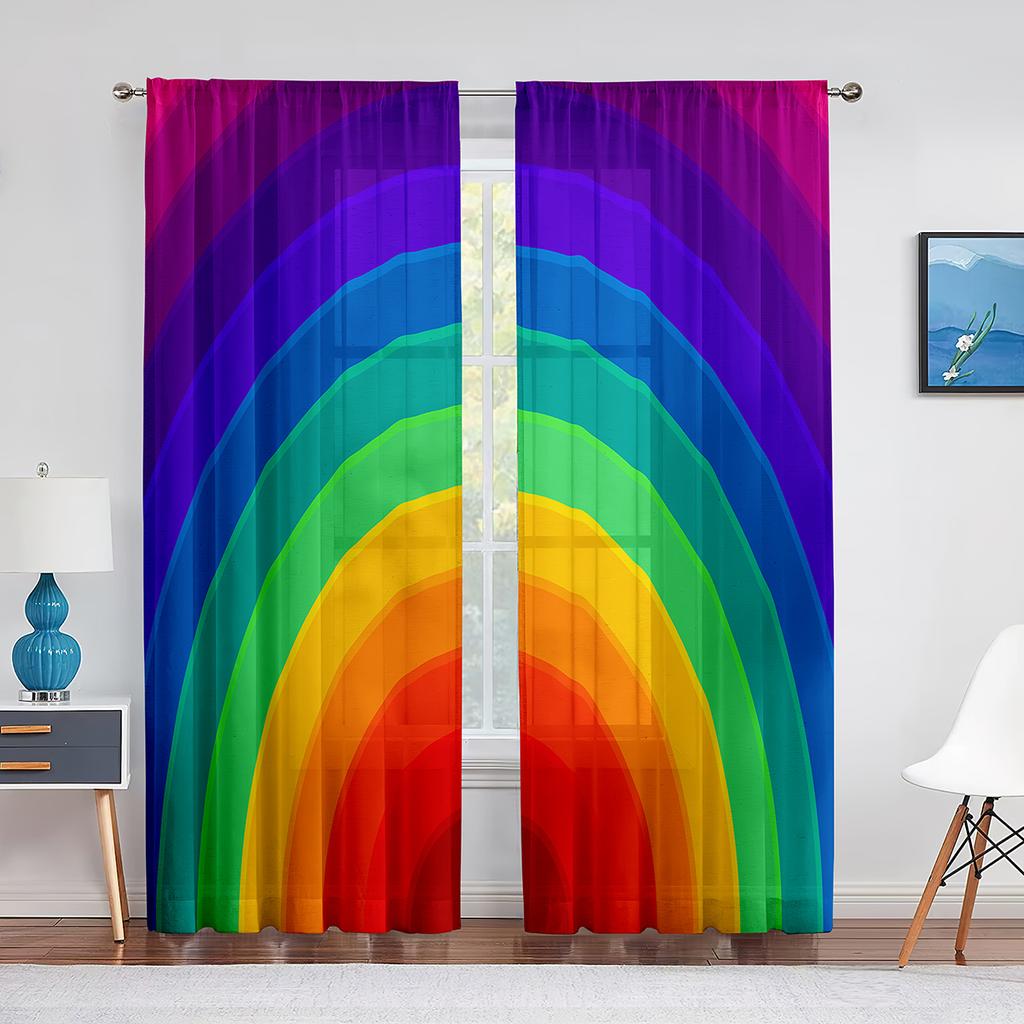 Regenbogen-Fantasie, allmähliche Veränderung, Kunst, Tüll in transparenten Vorhängen für Wohnzimmer, Schlafzimmer, Küche, Dekorbehandlung, Chiffon-Vorhang, Jalousie
