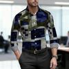 Men's Shirt, Ethnic Style Diamond Shaped Geometric Printed Long Sleeved Shirt, Business Casual Spring and Autumn Collar Shirt