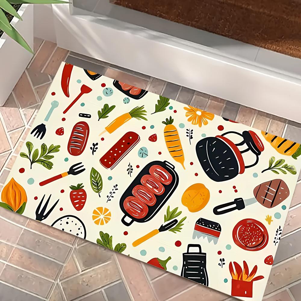 

Plant Flower Food Theme Flannel-printed floor mats has a non-slip function is suitable for entrances bathroom welcome carpets 40x60cm