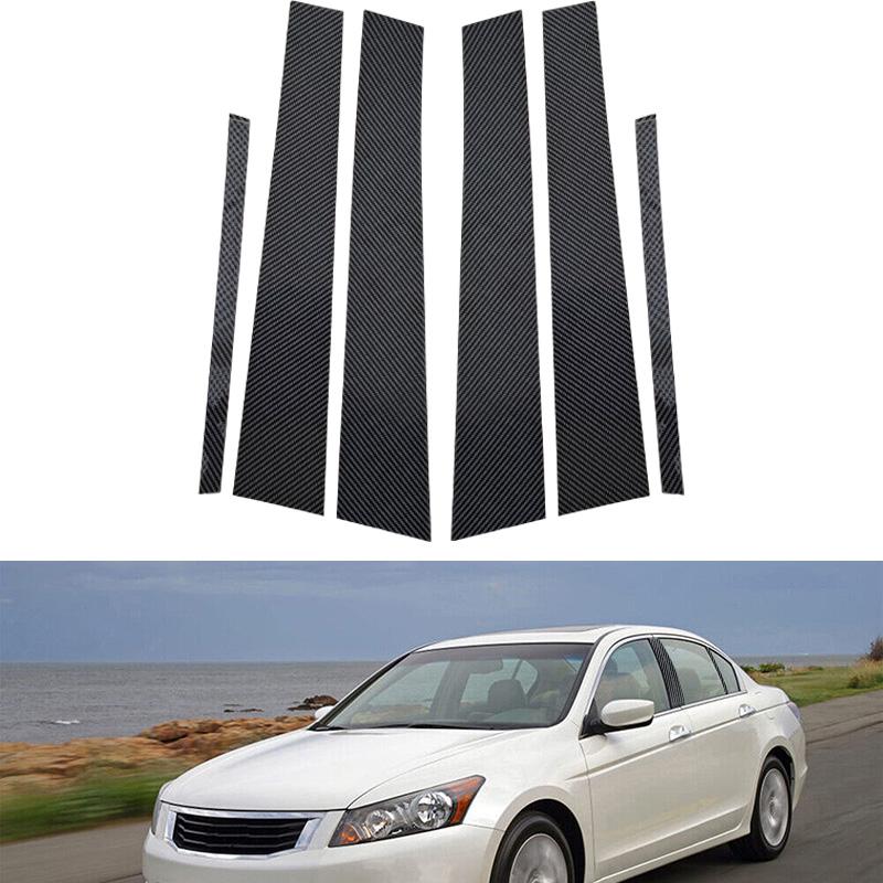 6Pcs Carbon Fiber Black Car Pillar Posts Stickers For Honda Accord 2008-2012 Auto Exterior Door Window Posts Decoration Styling