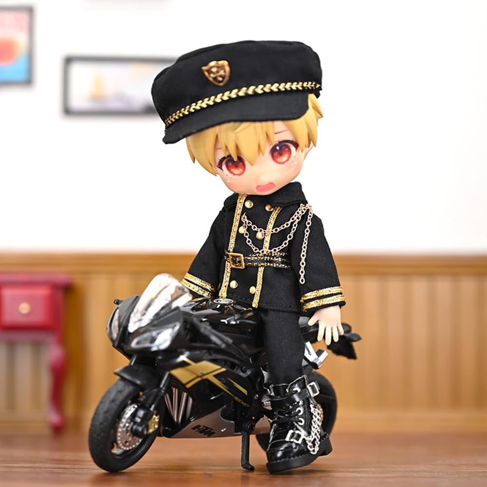 Obitsu 11 OB11 Size Costume for Obitsu Doll 11cm Body Military Uniform Short Hat Aristocratic Retro Cosplay 4 Piece Set 4 Colors (Black)
