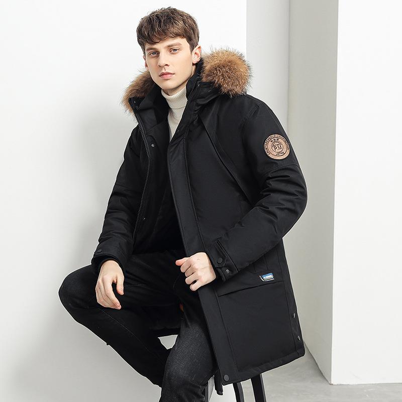 

Fur collar down jacket men s 2025 winter mid-length trendy workwear casual loose thickened down jacket men s clothing M чорний