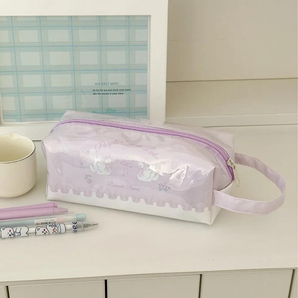 Durable PVC Pen Bag Handheld Waterproof Stationery Bag Cartoon Patterns Stationery Organizer School Office