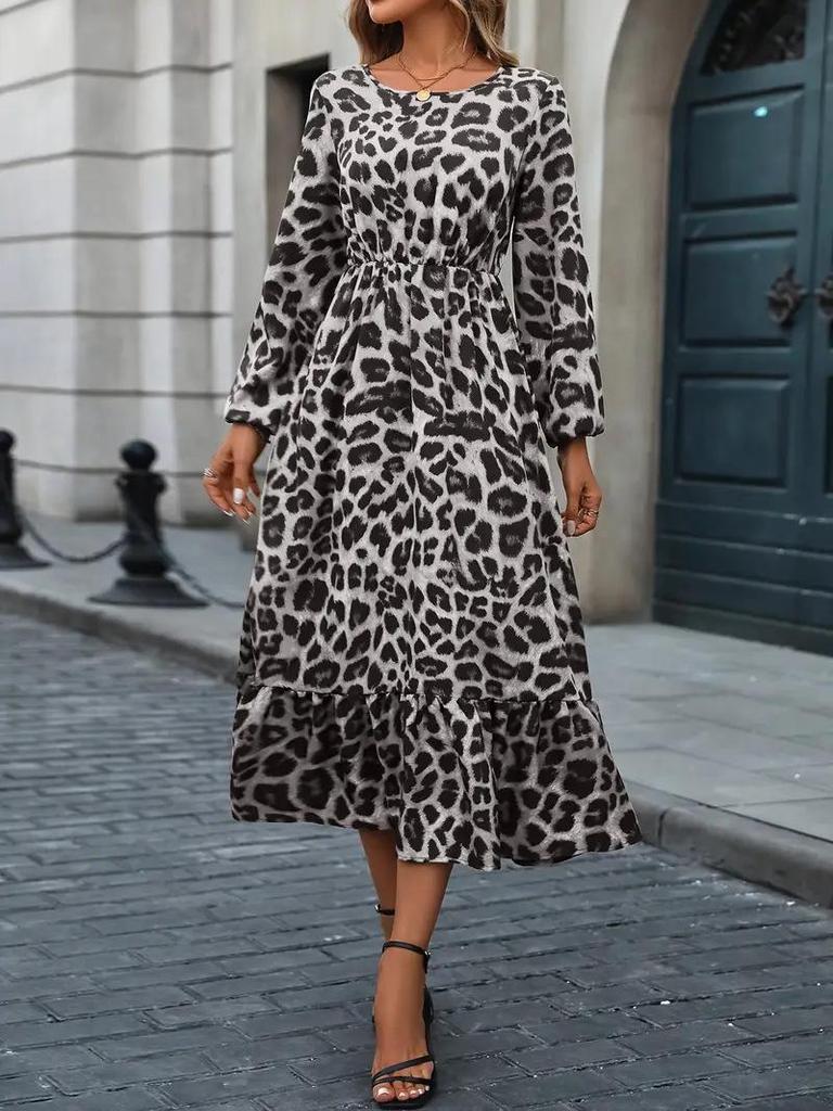European and American Women's Fall 2025 Leopard Print A-Line Dress