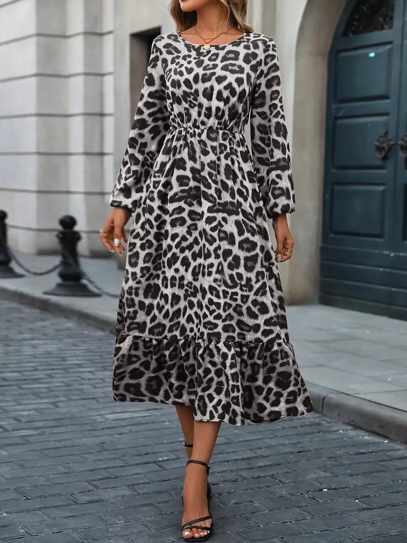 

European and American Women s Fall 2025 Leopard Print A-Line Dress XXL чорний