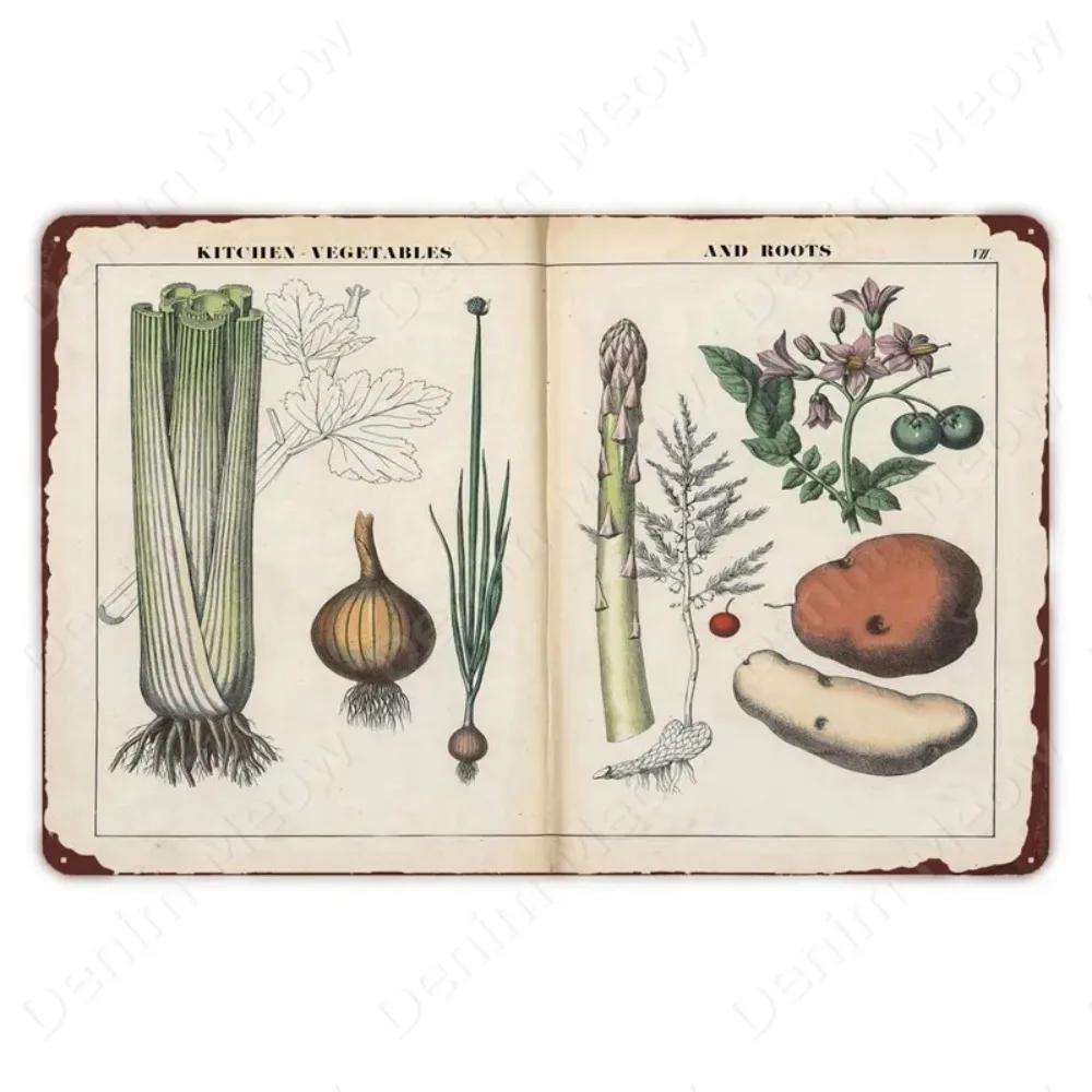 VegFruitVintageSign Vegetable Plants Retro Poster - Fruits/Cauliflower Vintage Metal Tin Sign, Garden/Kitchen Farm Wall Decor