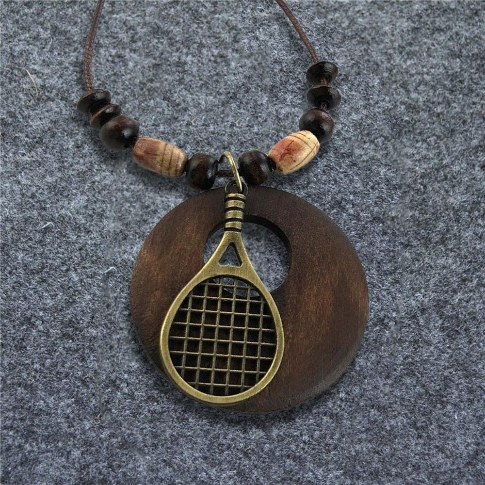 Boho Wooden Pendant Necklace Leather Chain Sweater Necklace Vintage Sweater Chain  for Women Men