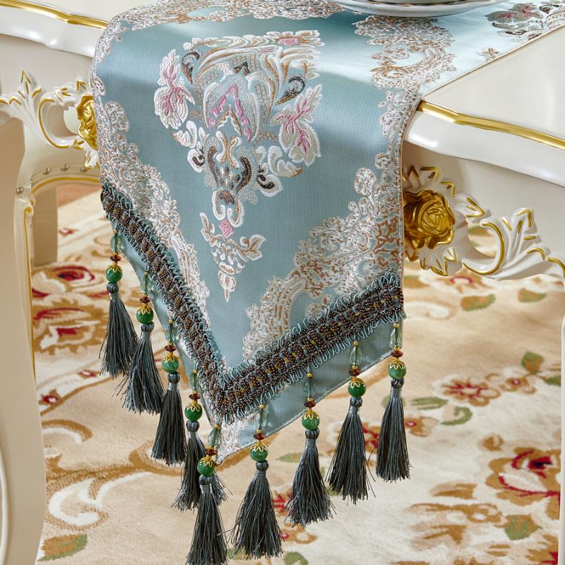 Big Patterns Table Runner Chinese Blue Table Flag Tea Table Close Tv Cabinet Cover Cloth with Tassels