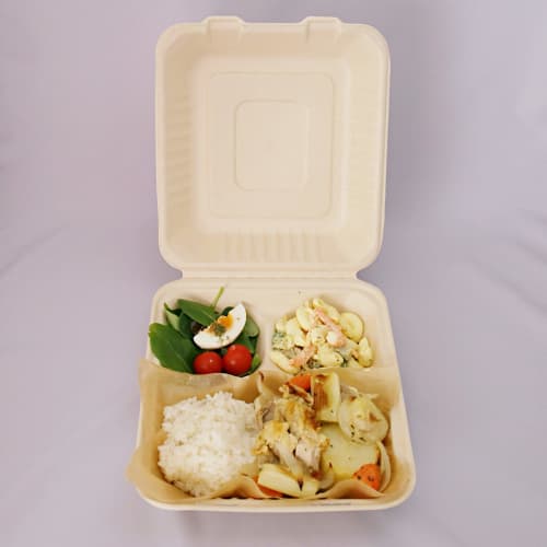 Disposable, Eco-friendly, and Stylish Lunch Box Containers, Unbleached Molded Food Packs with 3 Compartments, B036M-3C, 50 Pieces