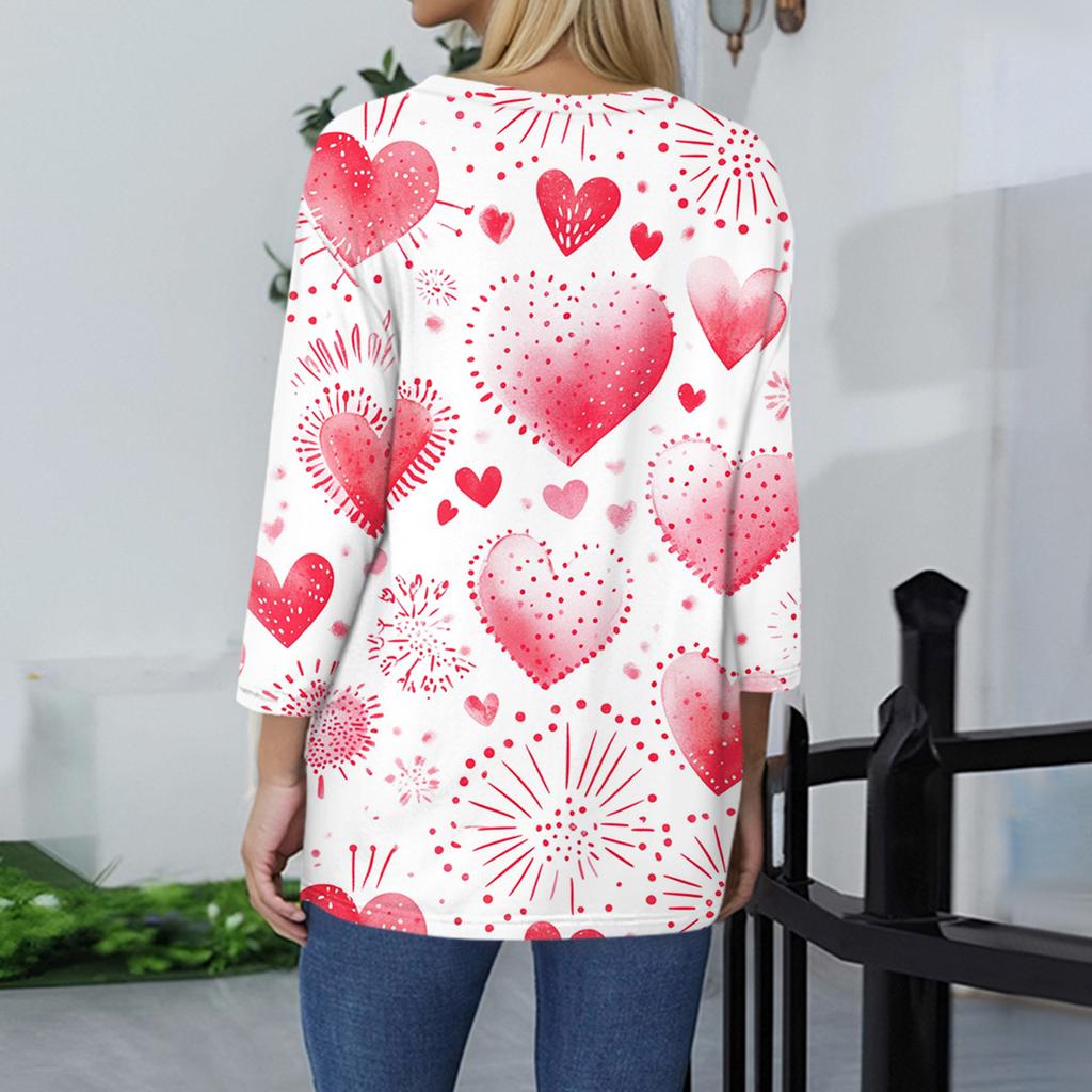 Women's Tops Three-quarter Sleeve Shirt V-neck Loose Casual Shirt Print T-shirt