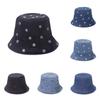 New Spring Summer Floral Embroidered Fisherman Hat Women Korean Style Sun Hat Cute Black Blue Flower