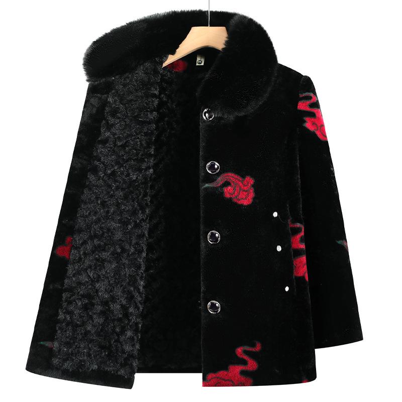 Warm Faux Mink Velvet Jacket with Fur Collar for Elderly Women 5XL (135-150 jin)