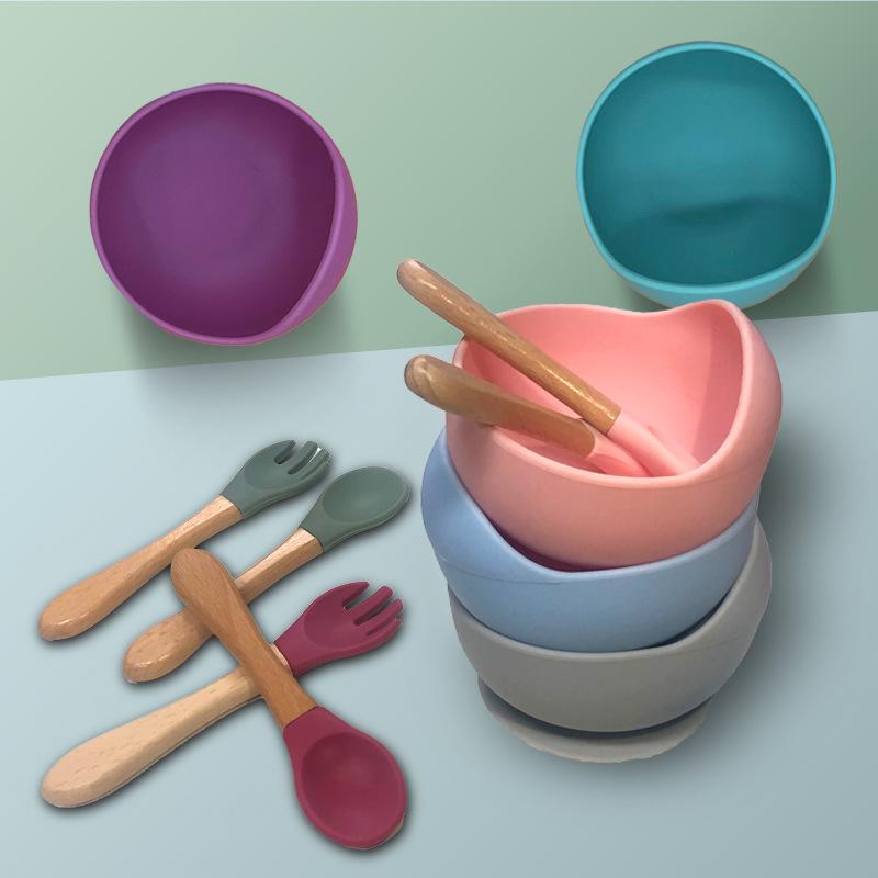 Silicone Baby Feeding 8-Piece Tableware Set with Compartment Plate