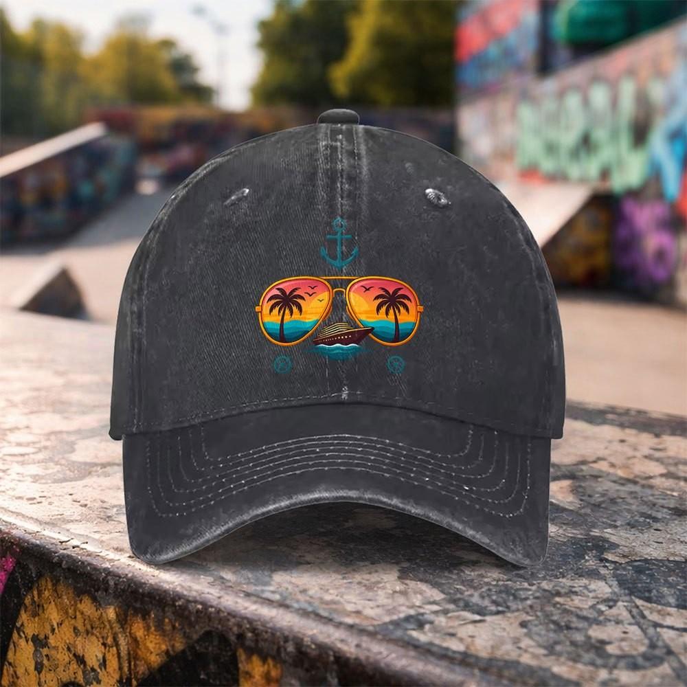 Cruise Beach Sunglasses Graphic Washed Baseball Cap Summer Outdoor Adjustable Cotton Hat