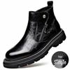 Men's Genuine Leather Chelsea Ankle Boots - Winter, Plus Velvet Lining, Thick Sole, High-Top British Style Warmth.