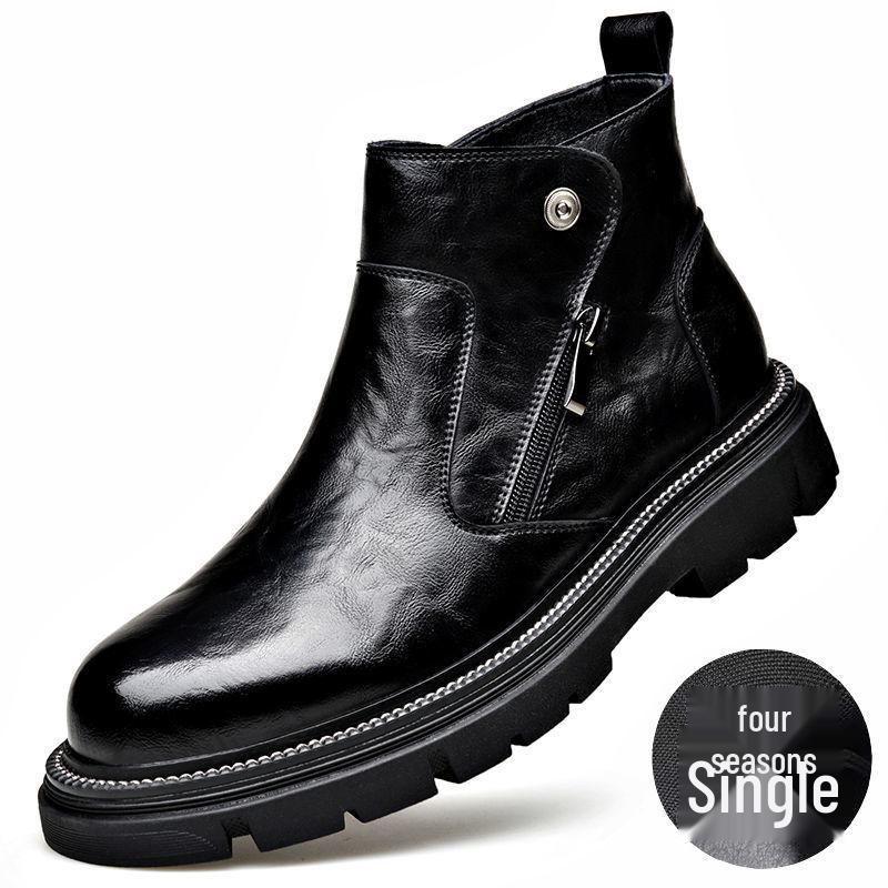 Men's Genuine Leather Chelsea Ankle Boots - Winter, Plus Velvet Lining, Thick Sole, High-Top British Style Warmth.